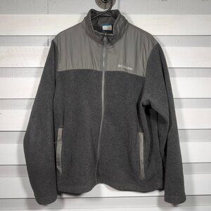 Columbia Fleece Jacket Men's Large Full Zip up compatible Olive Green Brown Coat